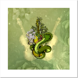 Wonderful violin with awesome snake and flowers Posters and Art